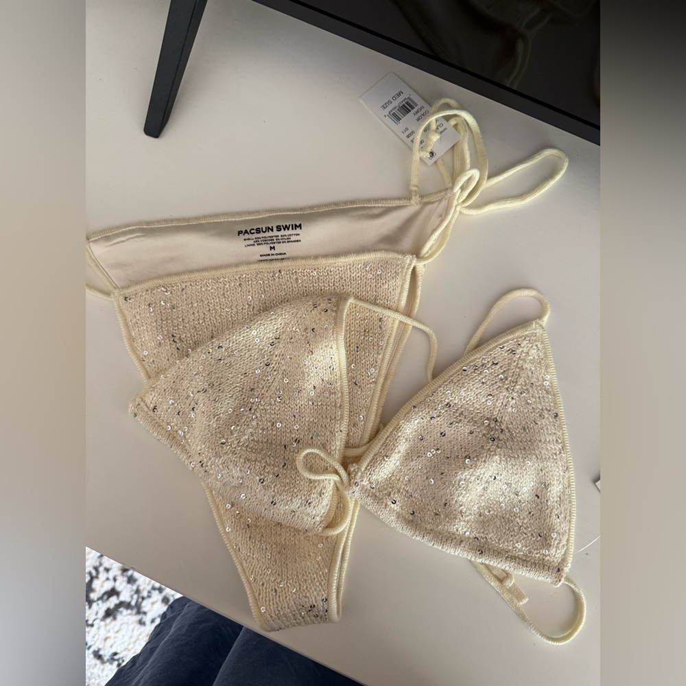 PacSun Cream Sequin Bikini Set